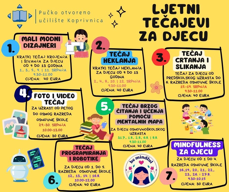 Ljetni tečajevi za djecu u Pučkom otvorenom učilištu Koprivnica